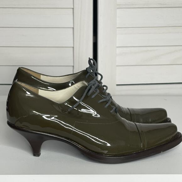 Vintage Prada Army Green Lace Up Oxford Size 35.5 - Picture 1 of 8